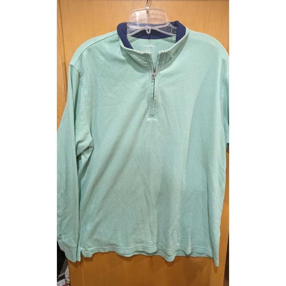 Lands' End Men's Quarter Zip Pullover Blue Long Sleeve‎ Large